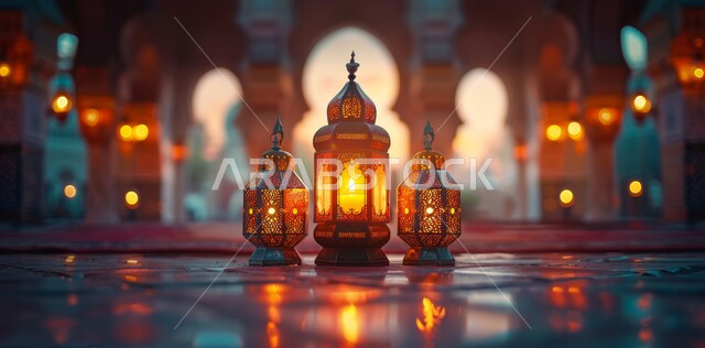 الأجواء الروحانية في الأيام الفضيلة, زينة و ديكورات و أنوار الاحتفالات بالمناسبات و الأعياد الدينية الإسلامية, فانوس معدني مزخرف مضيء, البهجة بقدوم رمضان المبارك, أضواء و مصابيح عربية تقليدية, الاستعداد لاستقبال الشهر الفضيل, خلفية الاقواس الاسلامية في المساجد