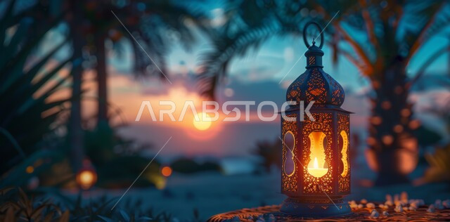  البهجة بقدوم رمضان المبارك ,ديكورات وزينة و أنوار الاحتفالات بالمناسبات و الأعياد الدينية الإسلامية, فانوس معدني مزخرف مضيء, أضواء و مصابيح عربية تقليدية, الأجواء الروحانية في الأيام الفضيلة, الاستعداد لاستقبال الشهر الفضيل