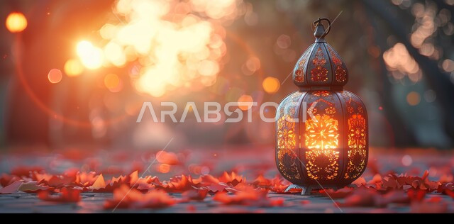 الأجواء الروحانية في الأيام الفضيلة, زينة و ديكورات و أنوار الاحتفالات بالمناسبات و الأعياد الدينية الإسلامية, فانوس معدني مزخرف مضيء, البهجة بقدوم رمضان المبارك, أضواء و مصابيح عربية تقليدية, الاستعداد لاستقبال الشهر الفضيل