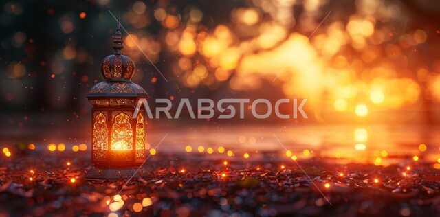 الأجواء الروحانية في الأيام الفضيلة, زينة و ديكورات و أنوار الاحتفالات بالمناسبات و الأعياد الدينية الإسلامية, فانوس معدني مزخرف مضيء, البهجة بقدوم رمضان المبارك, أضواء و مصابيح عربية تقليدية, الاستعداد لاستقبال الشهر الفضيل
