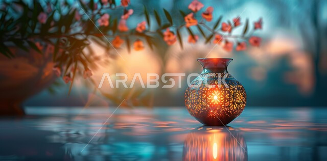 فانوس معدني مزخرف مضيء, الأجواء الروحانية في الأيام الفضيلة, زينة و ديكورات و أنوار الاحتفالات بالمناسبات و الأعياد الدينية الإسلامية, البهجة بقدوم رمضان المبارك, أضواء و مصابيح عربية تقليدية, الاستعداد لاستقبال الشهر الفضيل