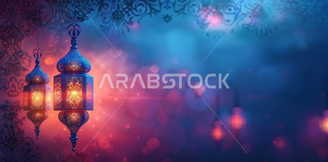 أنوار و ديكورات وزينة الاحتفالات بالمناسبات و الأعياد الدينية الإسلامية, الاستعداد لاستقبال الشهر الفضيل, مجموعة من الفوانيس المزخرفة المعدني المضيئة المعلقة, البهجة بقدوم رمضان المبارك, أضواء و مصابيح عربية تقليدية, الأجواء الروحانية في الأيام الفضيلة