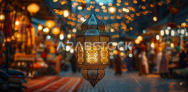 أنوار و ديكورات وزينة الاحتفالات بالمناسبات و الأعياد الدينية الإسلامية, الاستعداد لاستقبال الشهر الفضيل, مجموعة من الفوانيس المزخرفة المعدني المضيئة المعلقة, البهجة بقدوم رمضان المبارك, أضواء و مصابيح عربية تقليدية, الأجواء الروحانية في الأيام الفضيلة