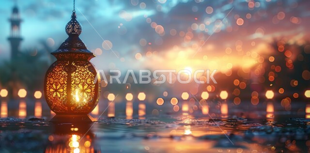 فانوس مزخرف معدني مضيء, ديكورات وزينة و أنوار الاحتفالات بالمناسبات و الأعياد الدينية الإسلامية, البهجة بقدوم رمضان المبارك, أضواء و مصابيح عربية تقليدية, الأجواء الروحانية في الأيام الفضيلة, الاستعداد لاستقبال الشهر الفضيل