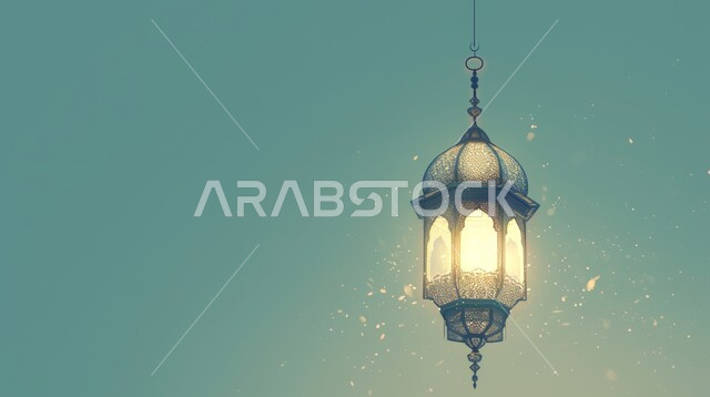 مصابيح عربية تقليدية زينة وديكور وأنوار الاحتفال بالمناسبات والأعياد الدينية الإسلامية, الاستعداد لاستقبال الشهر الفضيل, البهجة بقدوم رمضان المبارك, الأجواء الروحانية  في الأيام الفضيلة, شهر العبادة والتقرب من الله تعالى.
