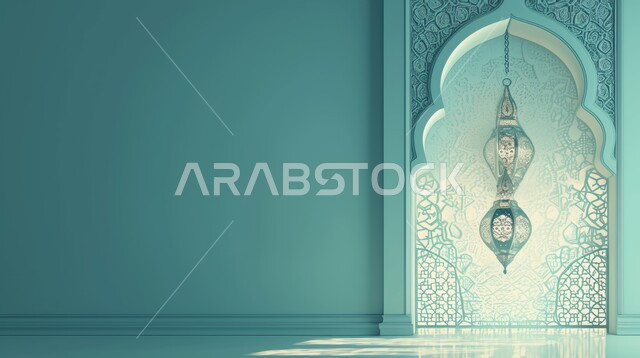 Traditional Arabic lamps, decorations, and lights for celebrating Islamic religious occasions and holidays, preparing to welcome the holy month, the joy of the arrival of the blessed Ramadan, the spiritual atmosphere in the holy days, the month of worship and getting closer to God Almighty.