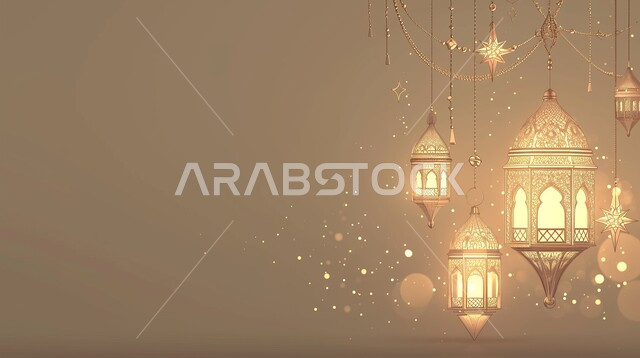 فوانيس معلقة مصابيح عربية تقليدية زينة وديكور وأنوار الاحتفال بالمناسبات والأعياد الدينية الإسلامية, الاستعداد لاستقبال الشهر الفضيل, البهجة بقدوم رمضان المبارك, الأجواء الروحانية  في الأيام الفضيلة, شهر العبادة والتقرب من الله تعالى.