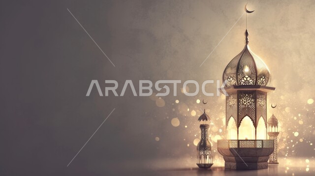 الاستعداد لاستقبال الشهر الفضيل, الأجواء الروحانية في الأيام الفضيلة, زينة و ديكورات و أنوار الاحتفالات بالمناسبات و الأعياد الدينية الإسلامية, مجموعه من الفوانيس المعدنية المزخرفة المضيئة, البهجة بقدوم رمضان المبارك, أضواء و مصابيح عربية تقليدية