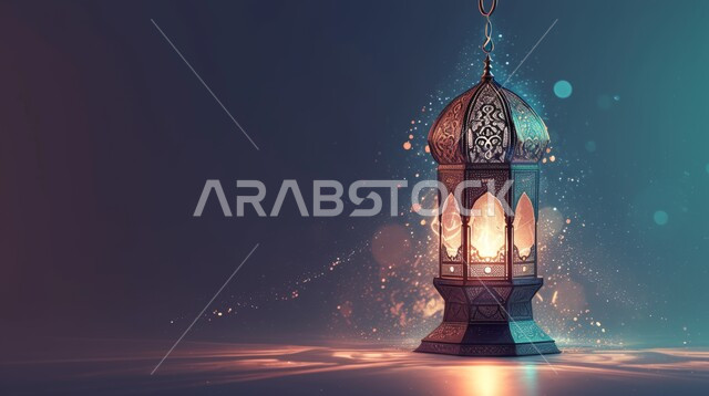 Decorative metal lantern, decorations, ornaments and lights for celebrations of Islamic religious occasions and holidays, the joy of the coming of the blessed month of Ramadan, traditional Arabic lights and lamps, the spiritual atmosphere in the holy days, preparing to receive the holy month