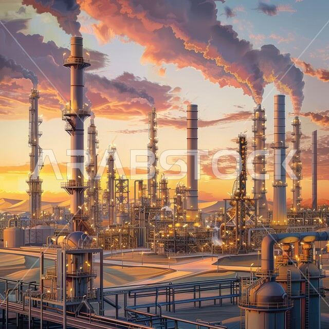 صناعات ومشاريع بيتروكيماوية، التلوث الناتج عن انتاج البترول، خطوط الأنابيب والكابلات الفولاذية، مصنع تكرير النفط والغاز في المنطقة الصناعية، مصانع ومعامل في المملكة العربية السعودية، مستودعات ضخمة و كبيرة، هندسات ومعدات صناعية