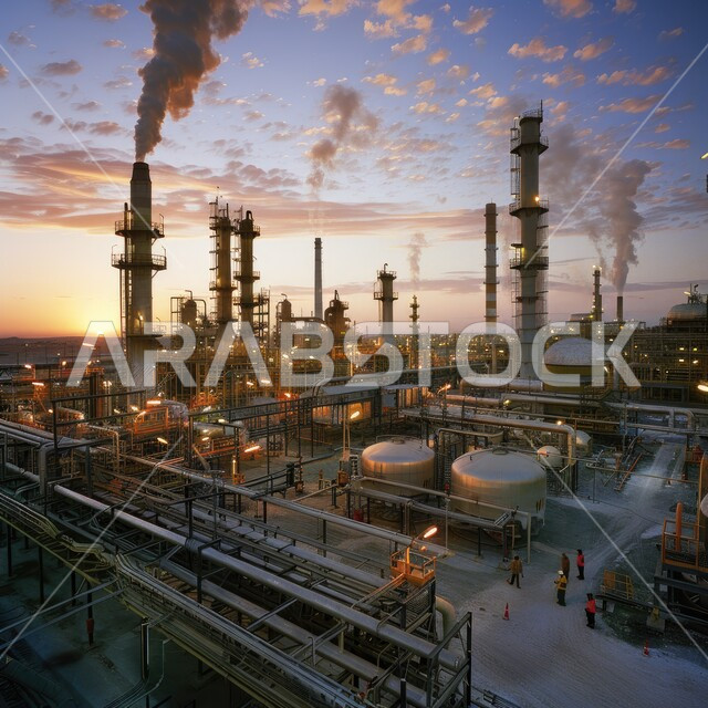 خطوط الأنابيب والكابلات الفولاذية، صناعات ومشاريع بيتروكيماوية، التلوث الناتج عن انتاج البترول، مصنع تكرير النفط والغاز في المنطقة الصناعية، مصانع ومعامل في المملكة العربية السعودية، مستودعات ضخمة و كبيرة، هندسات ومعدات صناعية