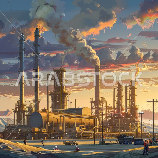 هندسات ومعدات صناعية، مصانع ومعامل في المملكة العربية السعودية، مصنع تكرير النفط والغاز في المنطقة الصناعية، خطوط الأنابيب والكابلات الفولاذية، صناعات ومشاريع بيتروكيماوية، التلوث الناتج عن انتاج البترول، مستودعات ضخمة و كبيرة