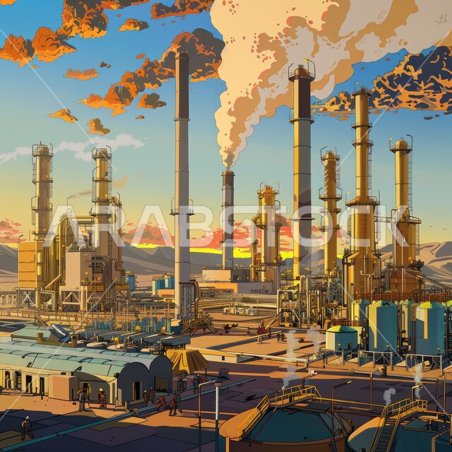 هندسات ومعدات صناعية، مصانع ومعامل في المملكة العربية السعودية، مصنع تكرير النفط والغاز في المنطقة الصناعية، خطوط الأنابيب والكابلات الفولاذية، صناعات ومشاريع بيتروكيماوية، التلوث الناتج عن انتاج البترول، مستودعات ضخمة و كبيرة