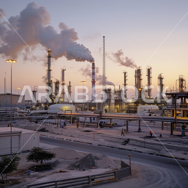 صناعات ومشاريع بيتروكيماوية، التلوث الناتج عن انتاج البترول، خطوط الأنابيب والكابلات الفولاذية، مصنع تكرير النفط والغاز في المنطقة الصناعية، مصانع ومعامل في المملكة العربية السعودية، مستودعات ضخمة و كبيرة، هندسات ومعدات صناعية