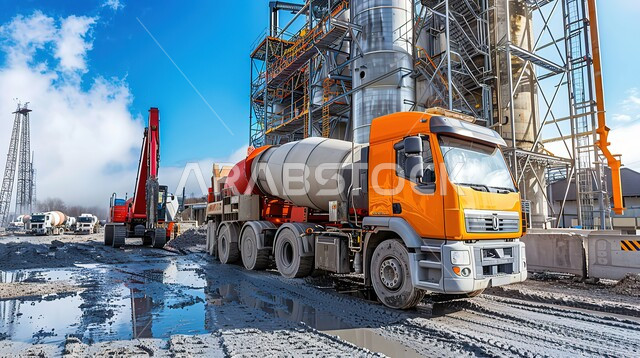 أعمال البناء وصب الخرسانات، شاحنة خلاطة الخرسانة، مصنع لانتاج الاسمنت في المملكة العربية السعودية، الآلات والمعدات الثقيلة، فهوم الهندسة الانشائية والمعمارية