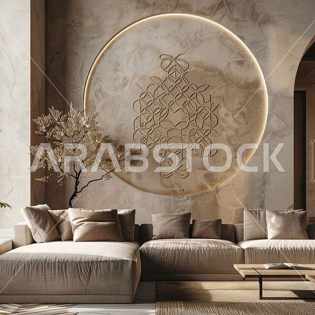 تصميمات عصرية على الطراز الحديث، لوحات جدارية بشكل دائري مزخرفة, فنادق ومنتجعات فاخره، غرفة معيشة بتصاميم عصرية حديثه، غرف جلوس بديكورات داخليه متميزة، أثاث منزلي راقي بألوان هادئة، الشقق والفلل السكنية