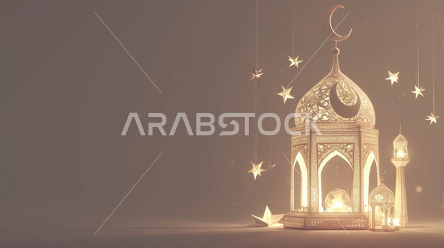 مجسم توضيحي ثلاثي الأبعاد لمسجد مضيء،  تصاميم على الطراز العربي الإسلامي، الفن الهندسي المعماري للمساجد, رموز وأيقونات دينية إسلامية، العبادة والتقرب إلى الله تعالى.