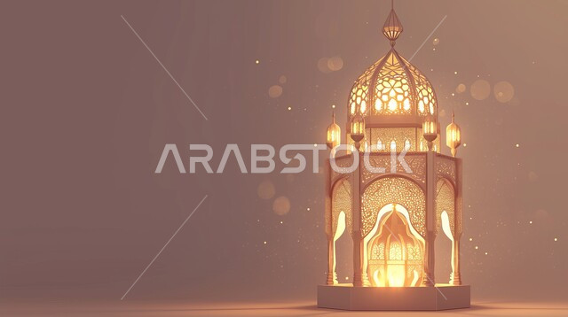 مجسم توضيحي ثلاثي الأبعاد لمسجد مضيء،  تصاميم على الطراز العربي الإسلامي، الفن الهندسي المعماري للمساجد, رموز وأيقونات دينية إسلامية، العبادة والتقرب إلى الله تعالى.