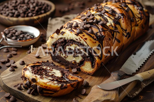 الكيك المخبوز المحشي بالشوكولا، الحلويات العربية الشرقية الشهية، أطعمة ومأكولات مليئة بالسكريات والسعرات الحرارية، فنون تقديم الطعام في مطاعم المملكة العربية السعودية