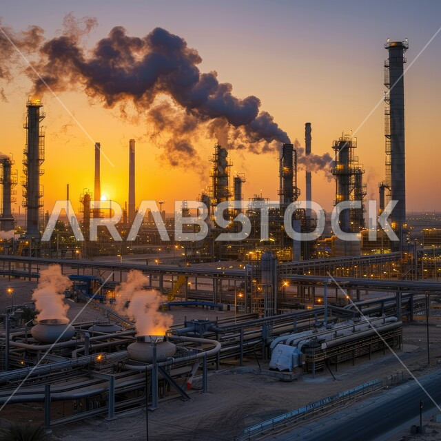 خطوط الأنابيب والكابلات الفولاذية، صناعات ومشاريع بيتروكيماوية، التلوث الناتج عن انتاج البترول، مصنع تكرير النفط والغاز في المنطقة الصناعية، مصانع ومعامل في المملكة العربية السعودية، مستودعات ضخمة و كبيرة، هندسات ومعدات صناعية