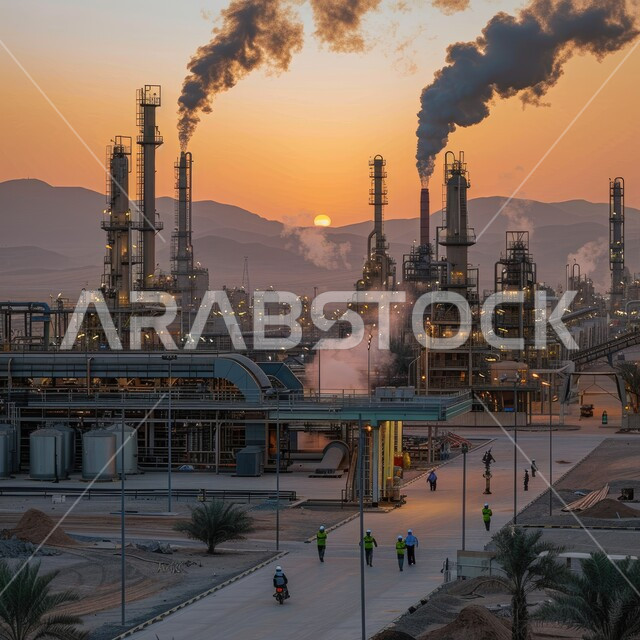 صناعات ومشاريع بيتروكيماوية، التلوث الناتج عن انتاج البترول، خطوط الأنابيب والكابلات الفولاذية، مصنع تكرير النفط والغاز في المنطقة الصناعية، مصانع ومعامل في المملكة العربية السعودية، مستودعات ضخمة و كبيرة، هندسات ومعدات صناعية