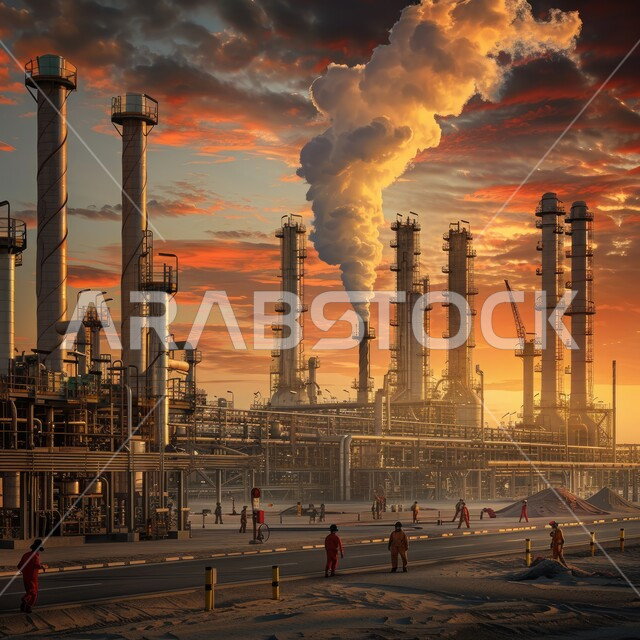 صناعات ومشاريع بيتروكيماوية، التلوث الناتج عن انتاج البترول، خطوط الأنابيب والكابلات الفولاذية، مصنع تكرير النفط والغاز في المنطقة الصناعية، مصانع ومعامل في المملكة العربية السعودية، مستودعات ضخمة و كبيرة، هندسات ومعدات صناعية