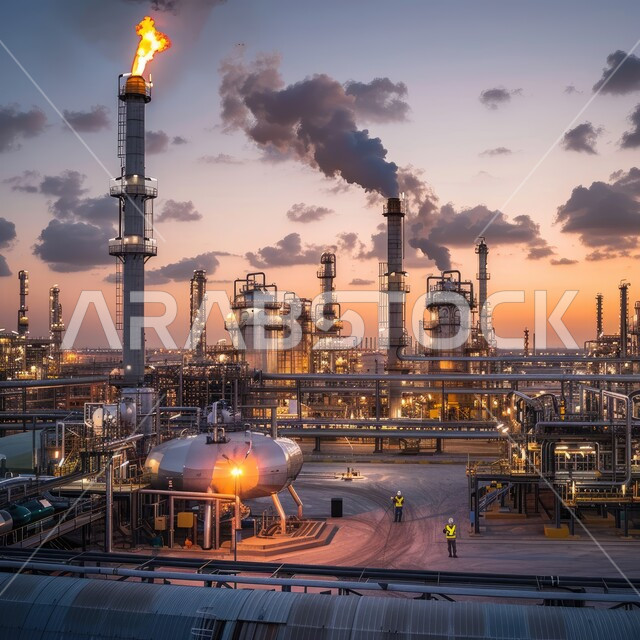 صناعات ومشاريع بيتروكيماوية، التلوث الناتج عن انتاج البترول، خطوط الأنابيب والكابلات الفولاذية، مصنع تكرير النفط والغاز في المنطقة الصناعية، مصانع ومعامل في المملكة العربية السعودية، مستودعات ضخمة و كبيرة، هندسات ومعدات صناعية