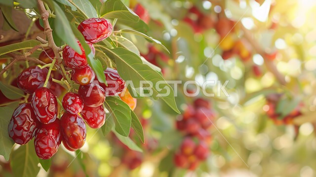 محمية طبيعية لزراعة أشجار النخيل في المملكة العربية السعودية، محاصيل و منتجات زراعيه محلية وطنية, الاهتمام بالنباتات و الاشجار الخضراء المثمرة, موسم القطاف و الحصاد، صورة مقربة لعنقود من حبات الرطب الطازج