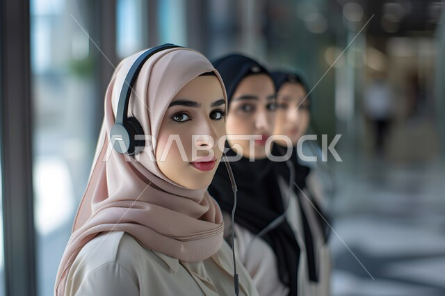 إدارة وتنظيم شؤون العمل، وظائف ومهن نسائية سعودية، خدمة العملاء والرد على الاستعلامات والاستفسارات، دمج التقنيات الحديثة والمتطورة بالأعمال المكتبية، موظفات عربيات خليجيات سعوديات يرتدون سماعات الرأس والمايكروفون