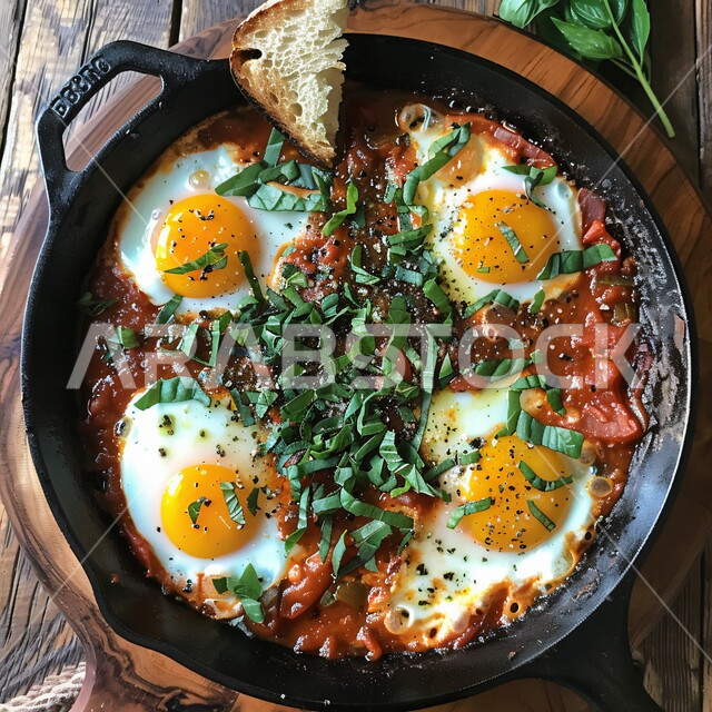 طبق البيض المقلي مع الطماطم والفلفل الحار المزين بالبقدونس، وجبة فطور صباحية مفيدة وسريعة، الاومليت اللذيذ المليء بالبروتينات الصحية، وجبات اتباع الحميات الغذائية، أطباق إفطار تقليدية، مأكولات طازجة مغذية