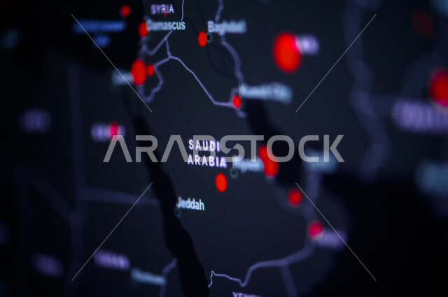 الحدود الجغرافية للبلاد، رسوم توضيحية لخريطة المملكة العربية، المحيطات واليابسة والطبيعة المائية، موقع دولة السعوديه بين دول العالم