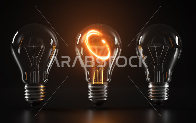 مستقبل مشرق بطاقة مستدامة, قوة الكهرباء لخدمة الوطن, شعار شركة الكهرباء السعودي مضيء بطريقة مميزة داخل مصباح, خلفية سوداء