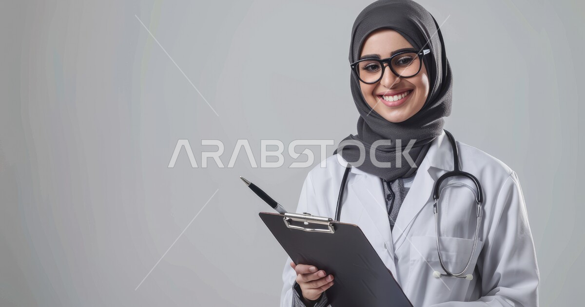 Working in the health sector, close-up portrait of a smiling veiled ...