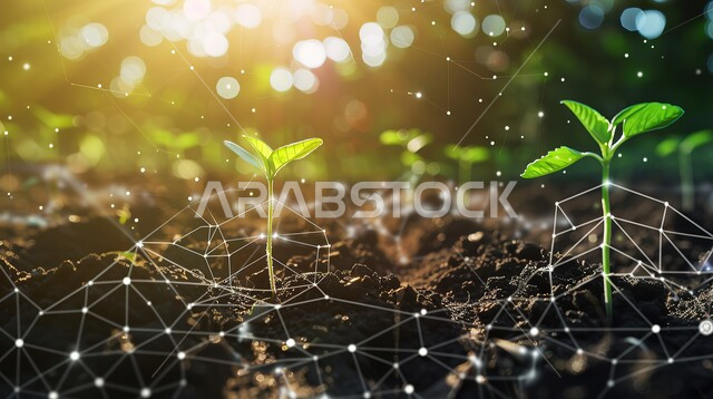 مفهوم العناية والاهتمام بالنبات بالطرق الحديثة، استخدام الوسائل والمعدات والتقنيات الحديثة لتحسين الانتاج الزراعي، النباتات الزراعية الخضراء المورقة في المحميات الطبيعية في مزارع المملكة العربية السعودية