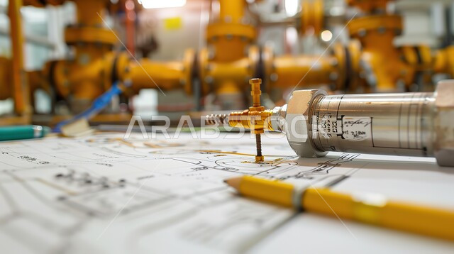مراجعة وعرض مخطوطات المشاريع، مخططات و تصماميم هندسية، صورة مقربة لمخطط المضخة والصمامات الخاص بمحطة الضخ، إدارة ومتابعة المشروع
