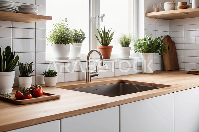 تصاميم وديكورات داخلية للمطابخ العربية الفاخرة في المملكة العربية السعودية, مطبخ راقي بألوان راقية, الفن الهندسي المعماري على الطراز الحديث, واجهات ونوافذ زجاجية, أدوات منزلية حديثة ومتطورة.