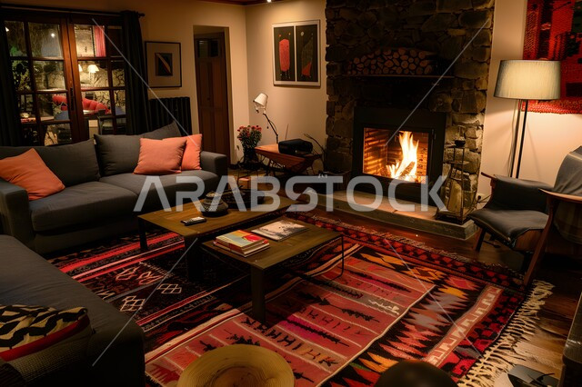 التصاميم الداخلية الأنيقة لغرف الجلوس، ديكور داخلي راقي للفلل والشقق السكنية في المملكة العربية السعودية, غرفة معيشة مع أثاث منزلي ومجالس مريحة، تحف واكسسوارات فاخرة