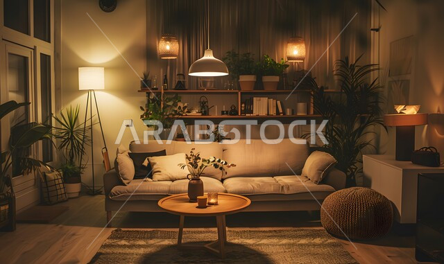 التصاميم الداخلية الأنيقة لغرف الجلوس، ديكور داخلي راقي للفلل والشقق السكنية في المملكة العربية السعودية, غرفة معيشة مع أثاث منزلي ومجالس مريحة، تحف واكسسوارات فاخرة