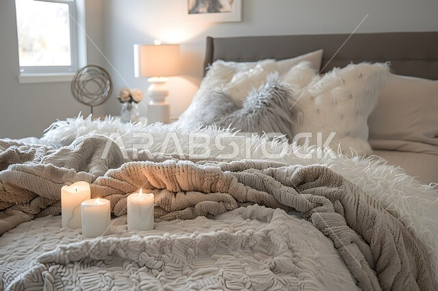 غرفة نوم بتصاميم عصرية فاخرة وسرير مريح، شقق وفلل سكنية، تصميمات وديكورات حديثة، غرف بأثاث منزلي راقي باللون الأبيض ونوافذ زجاجية، ديكورات داخلية أنيقة، فنادق ومنتجعات فاخرة