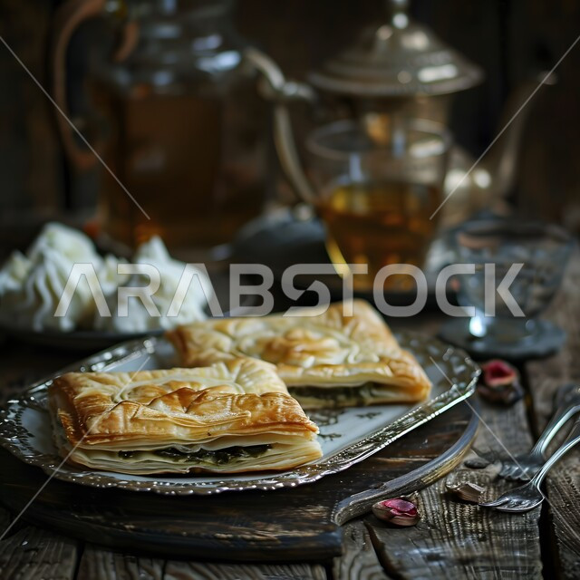 إتقان مهارة إعداد المخبوزات والمعجنات في مطابخ المملكة، طبق من الفطائر الصحية المخبوزة الشهية، فن تقديم الأطباق في مطاعم السعودية، قطع من فطيرة الجبن الساخنة الهشة، وصفات البرك بالجبنة اللذيذة، وجبات فطور مغذية ومشبعة