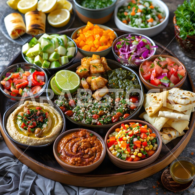 الأصناف و الأطباق والمقبلات اللذيذة، سفرة من المأكولات الشعبية التقليدية الشهية، وجبة الفطور ذات الأطباق المتنوعة والمغذية، تقديم الأطعمة المختلفة في مطاعم المملكة العربية السعودية، فن تقديم الطعام في المطابخ الشرقية، وصفات ذات نكهات مميزة