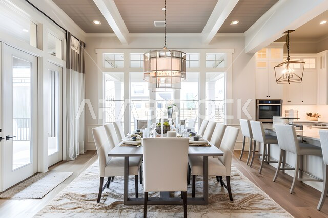 ديكورات داخلية حديثة لغرفة طعام، غرف معيشة بتصاميم عصرية فاخرة، طاولة سفرة مع كراسي خشبية أنيقة في الفلل والشقق السكنية، أثاث منزلي راقي للفنادق والمنتجعات في المملكة العربية السعودية 