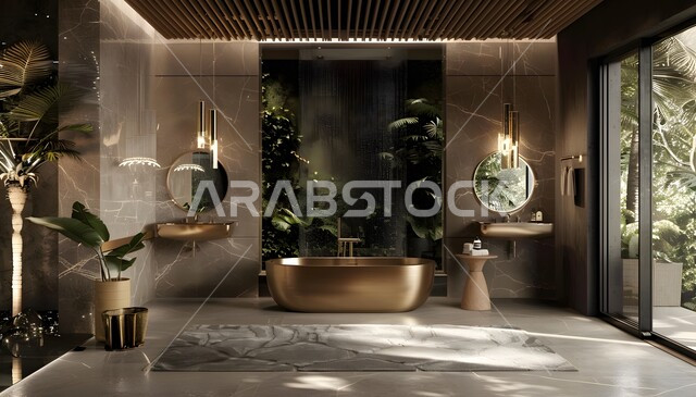 التصاميم الداخلية والديكورات الراقية للحمامات وأحواض الاستحمام في الشقق الفاخرة، فلل وشقق سياحية في السعودية، حمام معاصر في منزل حديث، دورة مياه رخاميه راقية في أحد المباني السكنيه، الاهتمام بنبات الزينة المنزلي