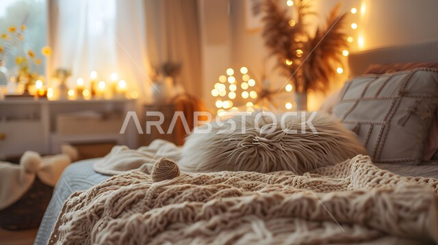 تصميمات وديكورات داخلية حديثة، غرفة نوم بتصاميم عصرية فاخرة مع سرير مريح واضاءة متميزة ليلا، شقق وفلل سكنية، غرف بأثاث منزلي راقي باللون الأبيض، فنادق ومنتجعات أنيقة في المملكة العربية السعودية