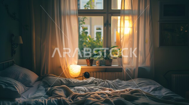 تصميمات وديكورات داخلية حديثة، غرفة نوم بتصاميم عصرية فاخرة مع سرير مريح واضاءة متميزة ليلا، شقق وفلل سكنية، غرف بأثاث منزلي راقي باللون الأبيض، فنادق ومنتجعات أنيقة في المملكة العربية السعودية