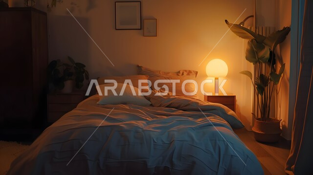 غرفة نوم بتصاميم عصرية فاخرة مع سرير مريح واضاءة متميزة ليلا، شقق وفلل سكنية، تصميمات وديكورات داخلية حديثة، غرف بأثاث منزلي راقي باللون الأبيض، فنادق ومنتجعات أنيقة في المملكة العربية السعودية