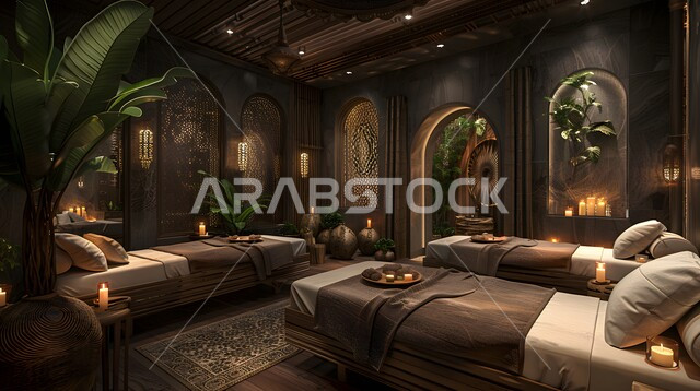 غرفة نوم بتصاميم تقليدية مع مجموعة من الأسرة المريحة، شقق وفلل سكنية، تصميمات وديكورات داخلية على الطراز القديم، غرف بأثاث منزلي أنيق، الفنادق والمنتجعات التراثية في المملكة العربية السعودية