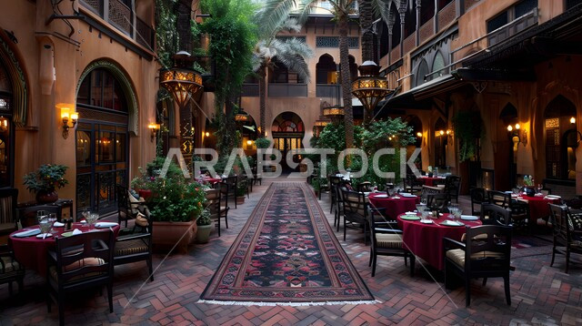 التصاميم الأنيقة للمطاعم والكافيهات على الطراز الحديث، الاهتمام بزراعة أشجار النخيل والنباتات الخضراء، الديكورات الداخلية الراقية في المملكة العربية السعودية، الفن الهندسي المعماري المتميز