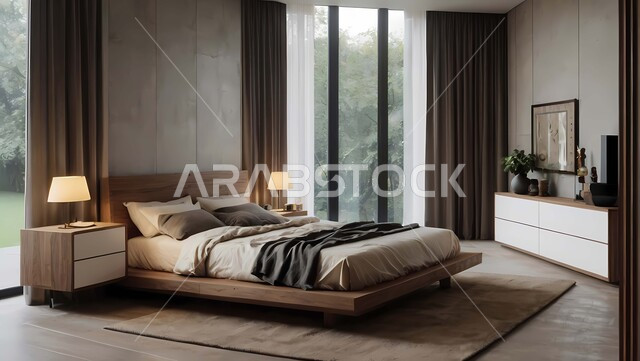 تصميمات وديكورات داخلية حديثة، غرفة نوم بتصاميم عصرية فاخرة مع سرير مريح واضاءة متميزة ليلا، شقق وفلل سكنية، غرف بأثاث منزلي راقي ، فنادق ومنتجعات أنيقة في المملكة العربية السعودية