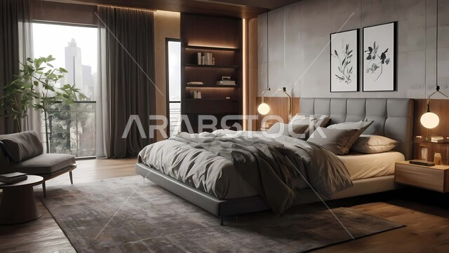 تصميمات وديكورات داخلية حديثة، غرفة نوم بتصاميم عصرية فاخرة مع سرير مريح واضاءة متميزة ليلا، شقق وفلل سكنية، غرف بأثاث منزلي راقي ، فنادق ومنتجعات أنيقة في المملكة العربية السعودية